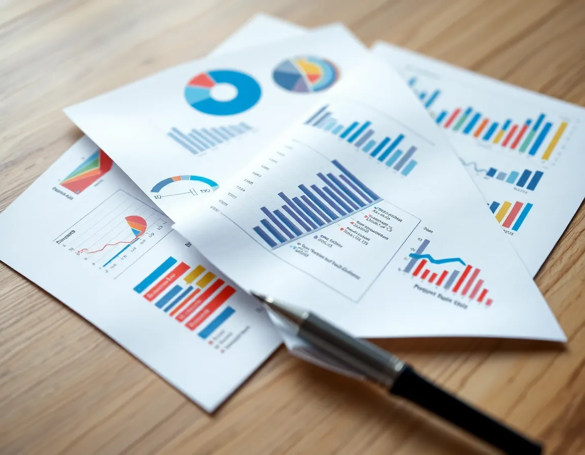 A diverse portfolio document with charts and graphs spreading out from it.