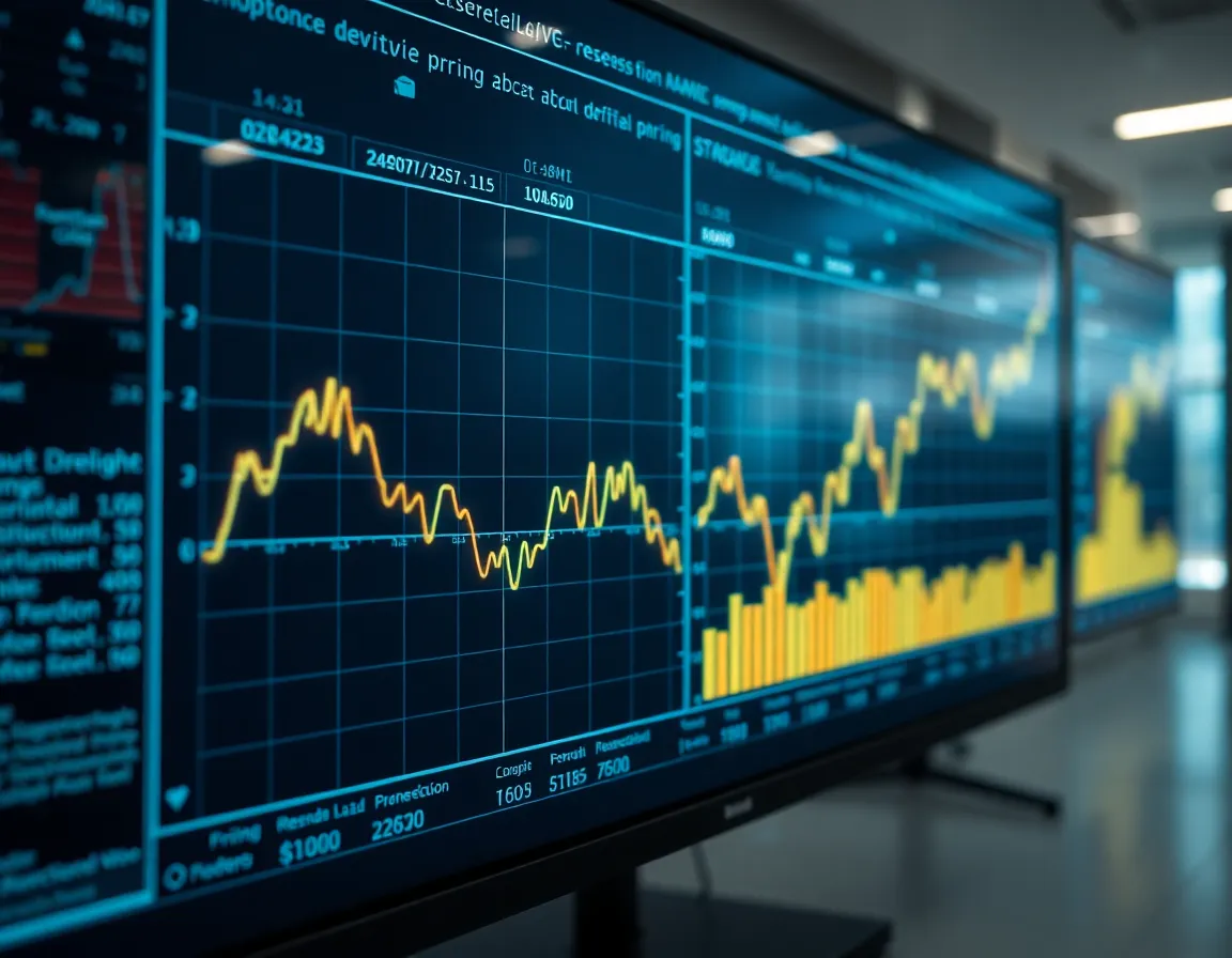 Complex derivative pricing models visualized on a futuristic screen.
